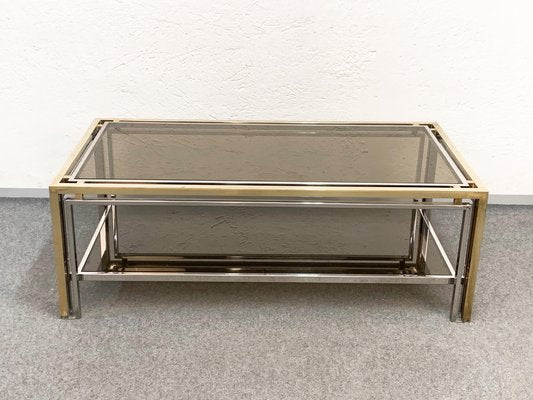 Mid-Century Italian Brass and Smoked Glass Coffee Table, 1970s-JDR-1125998