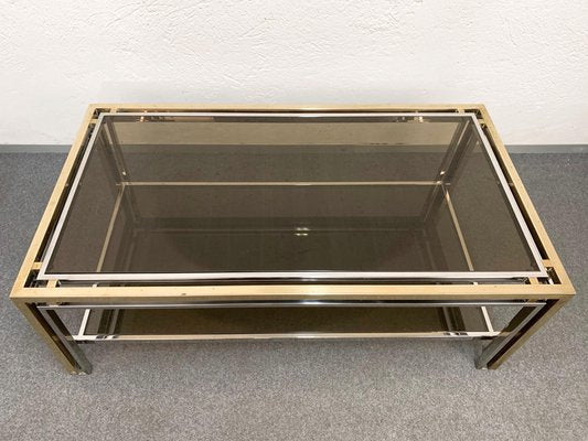 Mid-Century Italian Brass and Smoked Glass Coffee Table, 1970s-JDR-1125998