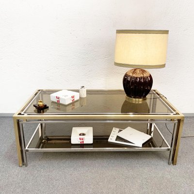 Mid-Century Italian Brass and Smoked Glass Coffee Table, 1970s-JDR-1125998