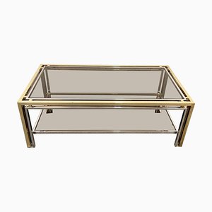 Mid-Century Italian Brass and Smoked Glass Coffee Table, 1970s-JDR-1125998