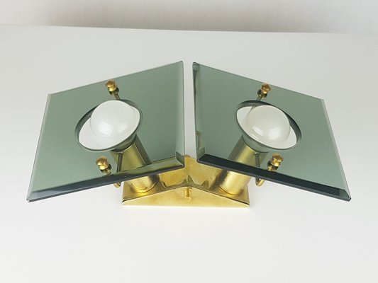 Mid-Century Italian Brass and Smoked Glass Sconce from Cristal Art-RD-1758709