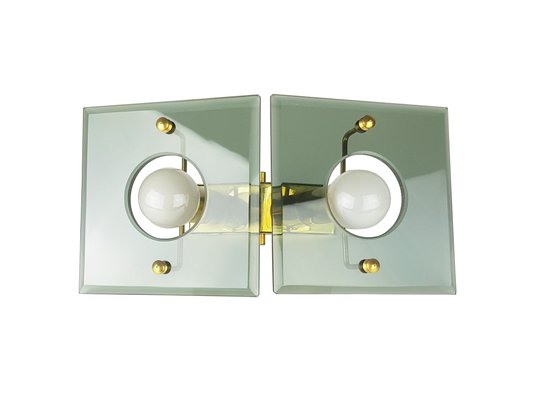 Mid-Century Italian Brass and Smoked Glass Sconce from Cristal Art-RD-1758709