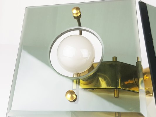 Mid-Century Italian Brass and Smoked Glass Sconce from Cristal Art-RD-1758709