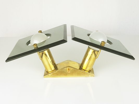 Mid-Century Italian Brass and Smoked Glass Sconce from Cristal Art-RD-1758709