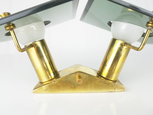 Mid-Century Italian Brass and Smoked Glass Sconce from Cristal Art-RD-1758709