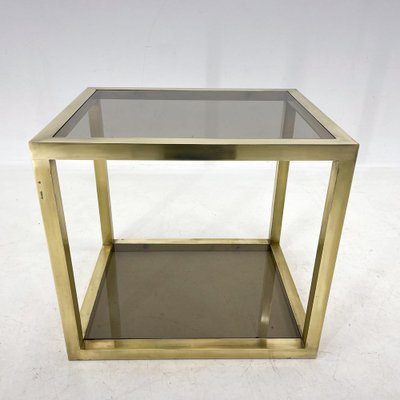 Mid-Century Italian Brass and Smoked Glass Table, 1970s-TZ-1418956