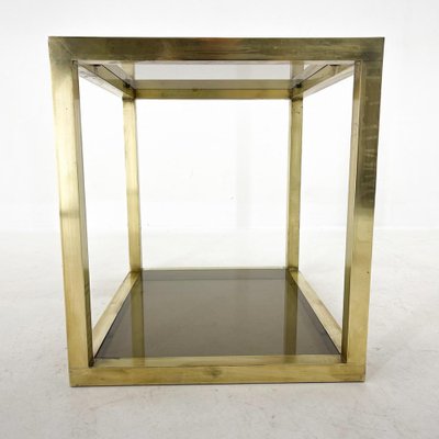 Mid-Century Italian Brass and Smoked Glass Table, 1970s-TZ-1418956