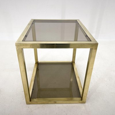 Mid-Century Italian Brass and Smoked Glass Table, 1970s-TZ-1418956