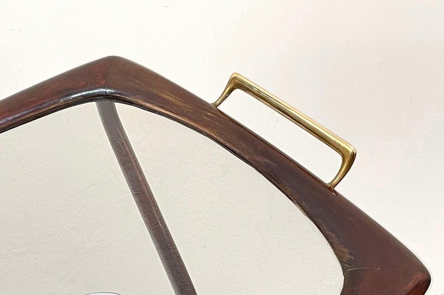 Mid-Century Italian Brass and Wood Oval Serivng Bar Cart by Cesare Lacca, 1950s