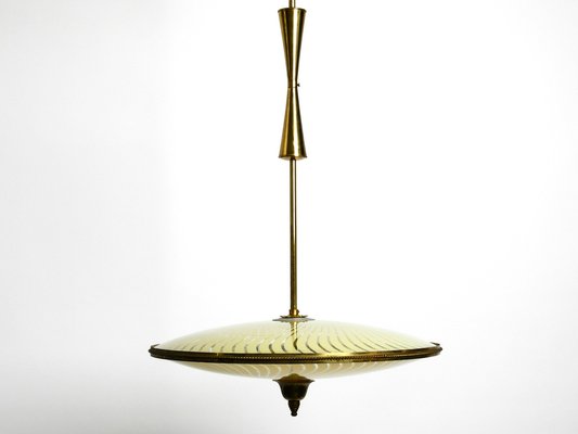 Mid-Century Italian Brass Ceiling Lamp with Double Glass Lampshade-RR-1264593