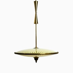 Mid-Century Italian Brass Ceiling Lamp with Double Glass Lampshade-RR-1264593