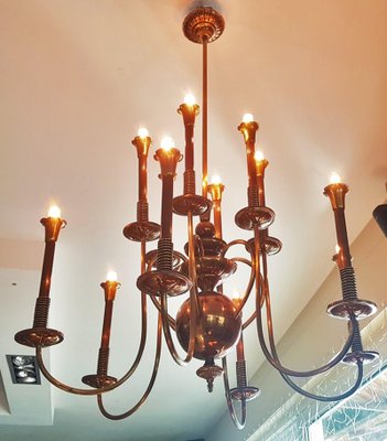 Mid-Century Italian Brass Chandelier, 1950s-POM-1309313