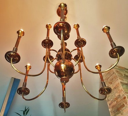 Mid-Century Italian Brass Chandelier, 1950s-POM-1309313