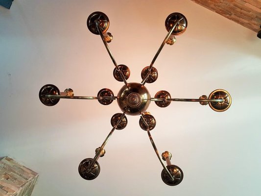 Mid-Century Italian Brass Chandelier, 1950s-POM-1309313