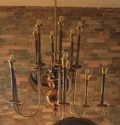 Mid-Century Italian Brass Chandelier, 1950s-POM-1309313