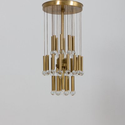 Mid-Century Italian Brass Chandelier with Crystal Globes, 1970s-UE-1323932