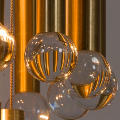 Mid-Century Italian Brass Chandelier with Crystal Globes, 1970s-UE-1323932