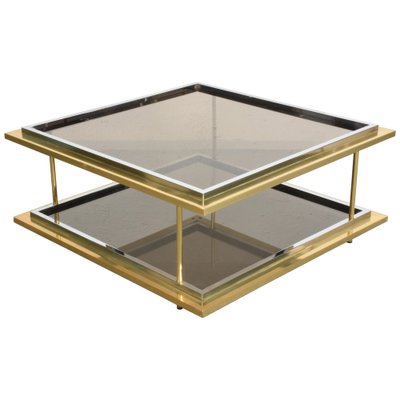 Mid-Century Italian Brass, Chrome and Glass Coffee Table-JDR-1126128