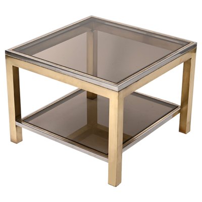 Mid-Century Italian Brass Chrome and Glass Coffee Table, 1970s-JDR-1277468