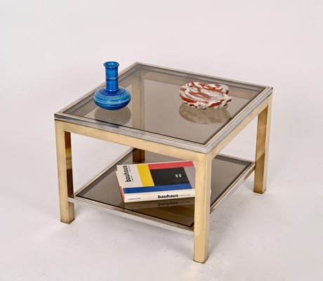 Mid-Century Italian Brass Chrome and Glass Coffee Table, 1970s-JDR-1277468