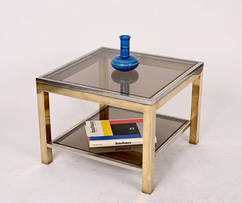 Mid-Century Italian Brass Chrome and Glass Coffee Table, 1970s-JDR-1277468