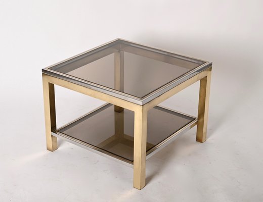 Mid-Century Italian Brass Chrome and Glass Coffee Table, 1970s-JDR-1277468