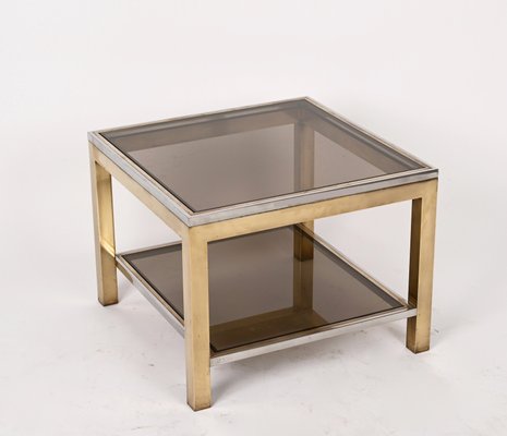 Mid-Century Italian Brass Chrome and Glass Coffee Table, 1970s-JDR-1277468