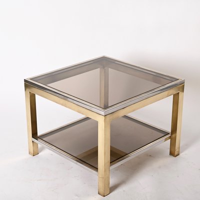 Mid-Century Italian Brass Chrome and Glass Coffee Table, 1970s-JDR-1277468