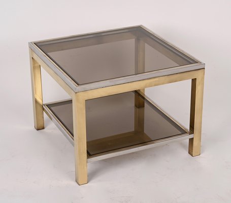 Mid-Century Italian Brass Chrome and Glass Coffee Table, 1970s-JDR-1277468