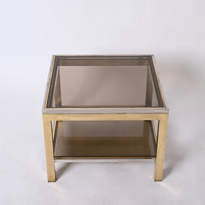 Mid-Century Italian Brass Chrome and Glass Coffee Table, 1970s-JDR-1277468