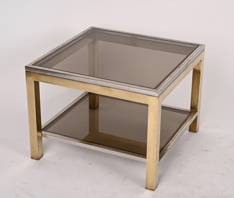 Mid-Century Italian Brass Chrome and Glass Coffee Table, 1970s-JDR-1277468