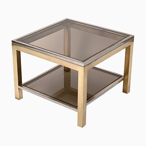 Mid-Century Italian Brass Chrome and Glass Coffee Table, 1970s-JDR-1277468