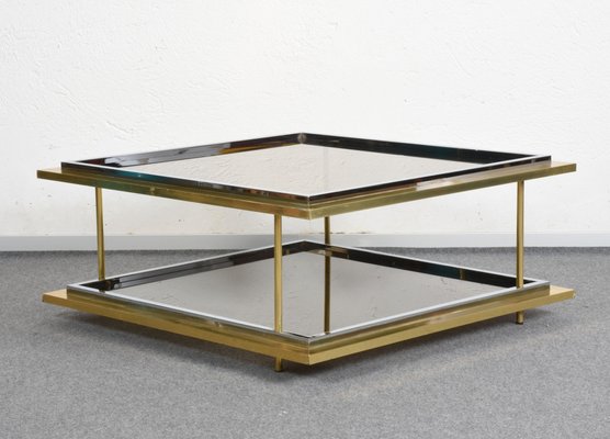 Mid-Century Italian Brass, Chrome and Glass Coffee Table-JDR-1126128