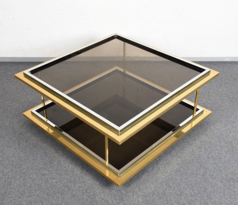 Mid-Century Italian Brass, Chrome and Glass Coffee Table-JDR-1126128