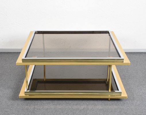 Mid-Century Italian Brass, Chrome and Glass Coffee Table-JDR-1126128