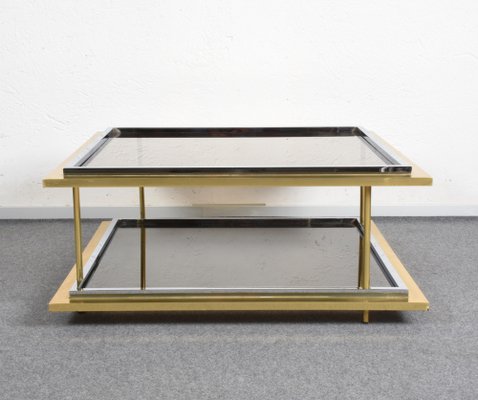 Mid-Century Italian Brass, Chrome and Glass Coffee Table-JDR-1126128