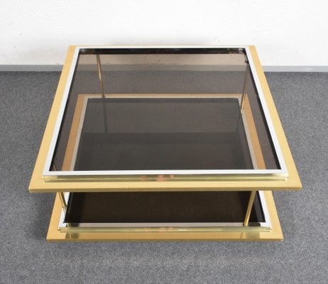 Mid-Century Italian Brass, Chrome and Glass Coffee Table-JDR-1126128