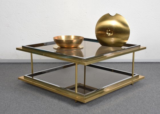 Mid-Century Italian Brass, Chrome and Glass Coffee Table-JDR-1126128