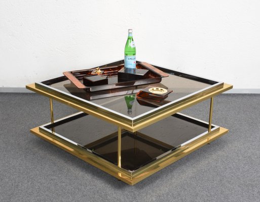 Mid-Century Italian Brass, Chrome and Glass Coffee Table-JDR-1126128