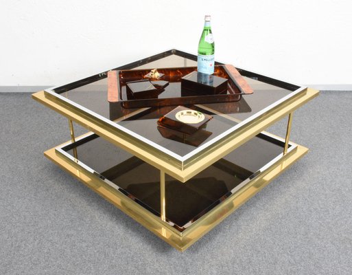 Mid-Century Italian Brass, Chrome and Glass Coffee Table-JDR-1126128