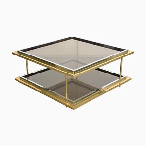 Mid-Century Italian Brass, Chrome and Glass Coffee Table-JDR-1126128