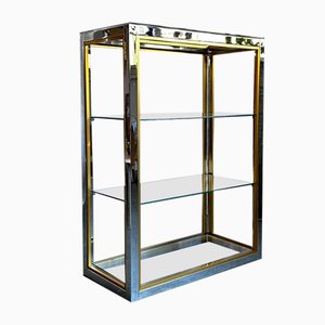 Mid-Century Italian Brass, Chrome and Glass Display Cabinet Shelf attributed to Renato Zevi, 1970s-NOT-2041273