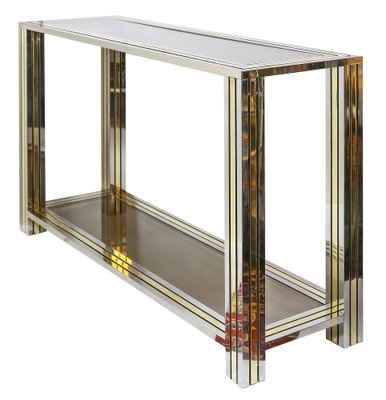 Mid-Century Italian Brass, Chrome and Glass Top Console Table-ZVH-1786893