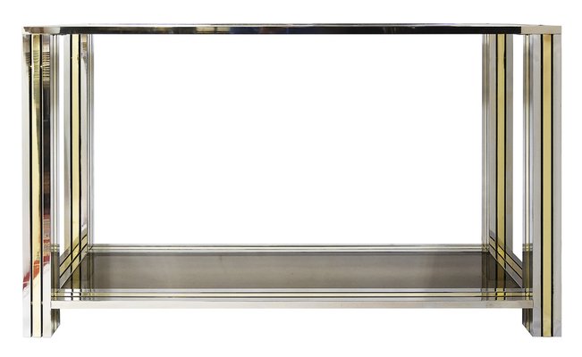 Mid-Century Italian Brass, Chrome and Glass Top Console Table-ZVH-1786893