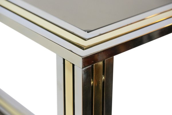 Mid-Century Italian Brass, Chrome and Glass Top Console Table-ZVH-1786893