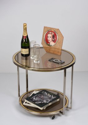 Mid-Century Italian Brass, Chrome & Glass Coffee Table, 1970-JDR-1125474