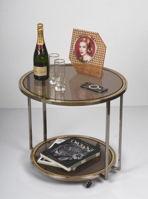 Mid-Century Italian Brass, Chrome & Glass Coffee Table, 1970-JDR-1125474