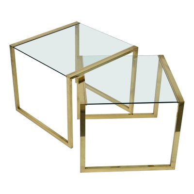 Mid-Century Italian Brass & Crystal Glass Nesting Tables, 1970s, Set of 2-JDR-1224086