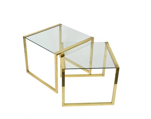 Mid-Century Italian Brass & Crystal Glass Nesting Tables, 1970s, Set of 2-JDR-1224086