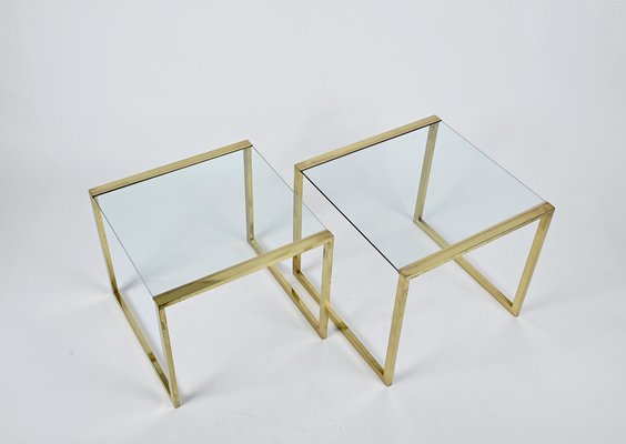 Mid-Century Italian Brass & Crystal Glass Nesting Tables, 1970s, Set of 2-JDR-1224086